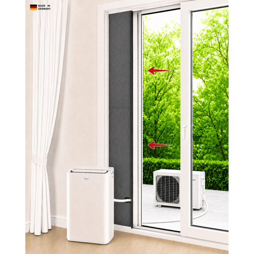 CoolFrech® patentierte Türabdichtung 30 cm-249 cm Terrasse, Balkon, Loggia für mobile Split-Klimaanlagen – Kompatibel mit Midea PortaSplit, Climia, Evolar, Eurom, Trotec, Remko – auch für Fenster – schnelle Montage – Klimageräte-Abdichtung