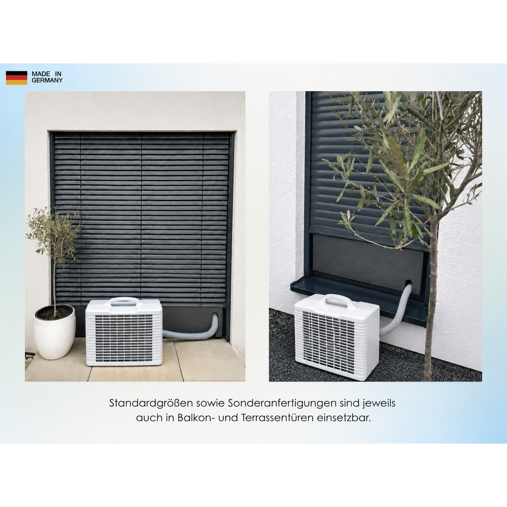 CoolFrech® patentierte Fensterabdichtung 30 cm-249 cm für mobile Split-Klimaanlagen – Kompatibel mit Midea PortaSplit, Climia, Evolar, Eurom, Trotec, Remko – auch für Türen – schnelle Montage ohne Bohren/Kleben – Klimageräte-Abdichtung
