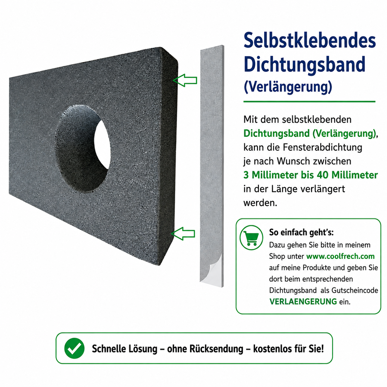 Selbstkebendes Dichtungsband für Verlängerung 3 mm bis 40 mm
