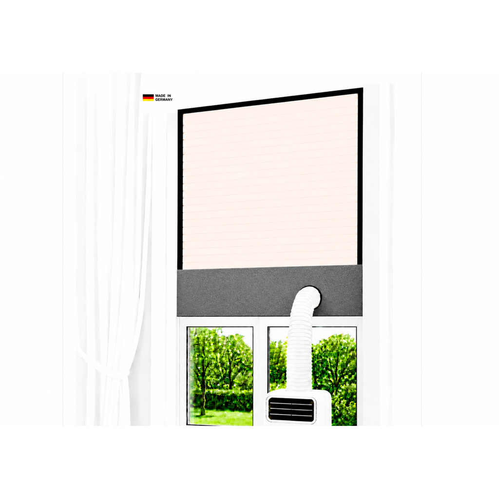 CoolFrech® patentierte Fensterabdichtung 30 cm-249 cm für mobile Klimaanlage mit Abluftschlauch und Ablufttrockner – auch für Türen – schnelle Montage ohne Bohren/Kleben – Klimageräte-Abdichtung